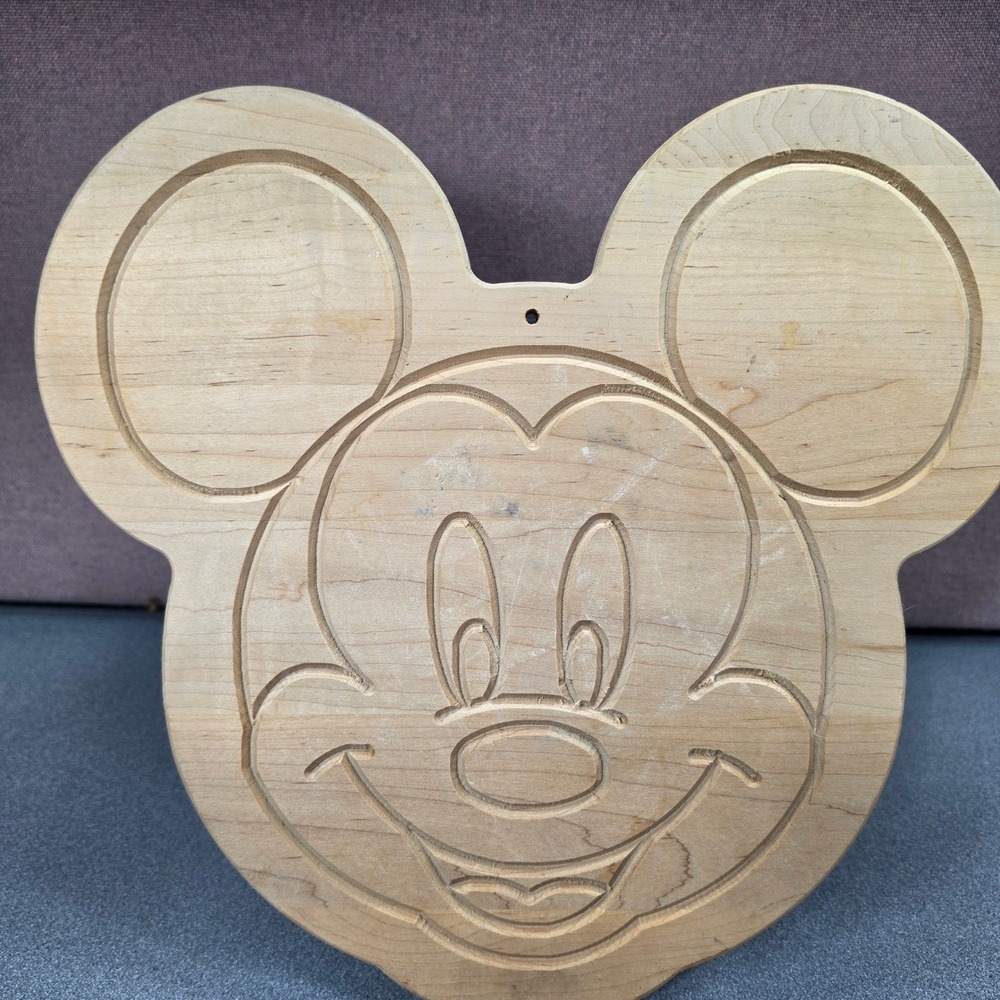 Disney Mickey Mouse Vintage Wood Cutting Board Small Tan Good Engraved Face